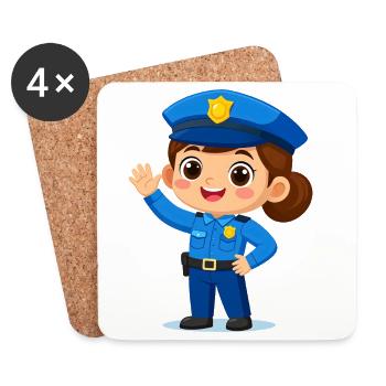 Comic policewoman waves laughing – Funny design - Coasters (set of 4) - white - Front