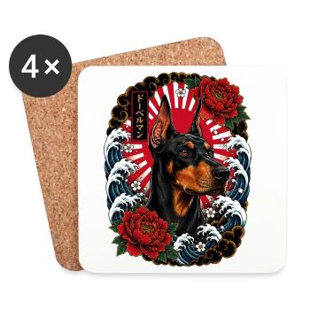 Dobermann im japanischen Irezumi Tattoo Stil - Untersetzer (4er-Set) - Weiß - Vorne