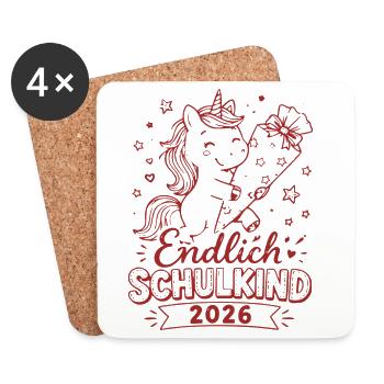 Endlich Schulkind 2026 Unicorn - Untersetzer (4er-Set) - Weiß - Vorne