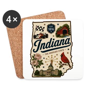 Indiana Hoosier State Vintage-Reiseaufkleber - Untersetzer (4er-Set) - Weiß - Vorne