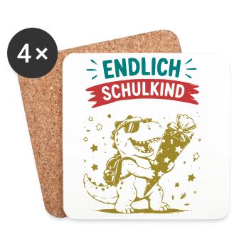 Dino Einschulung 2026 Feier - Untersetzer (4er-Set) - Weiß - Vorne