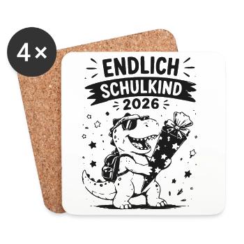 Endlich Schulkind 2026 Dino Feier - Untersetzer (4er-Set) - Weiß - Vorne