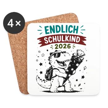 Endlich Schulkind 2026 Dino - Untersetzer (4er-Set) - Weiß - Vorne
