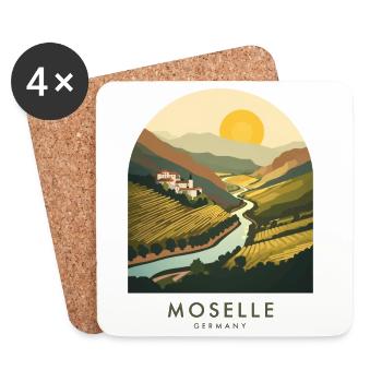 Mosel Germany | Vintage River Valley Poster - Untersetzer (4er-Set) - Weiß - Vorne