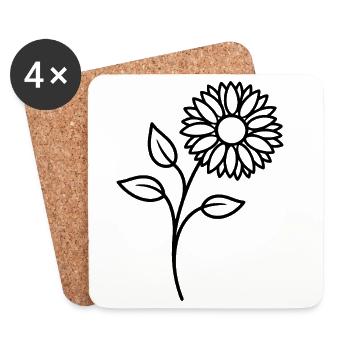 Sonnenblume One Line Blumenmotiv - Untersetzer (4er-Set) - Weiß - Vorne