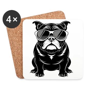 Bulldogge mit Sonnenbrille - Untersetzer (4er-Set) - Weiß - Vorne