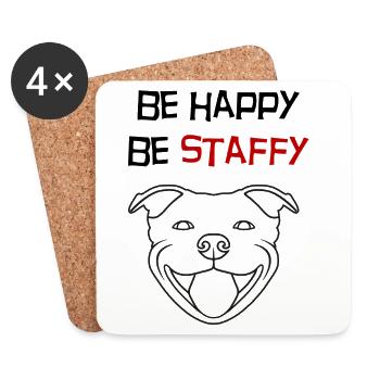 Phrase "sei glücklich, sei staffy" Merkmal – 114b - Untersetzer (4er-Set) - Weiß - Vorne