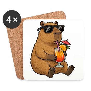 Capybara mit Sonnen-Cocktail-Style - Untersetzer (4er-Set) - Weiß - Vorne