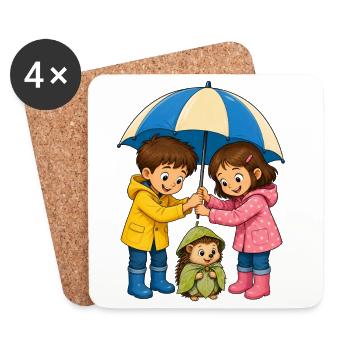 Children's Umbrella for Hedgehogs Cute Rain Motif - Coasters (set of 4) - white - Front