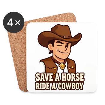 Cowboy-Karikatur mit Western-Slogan - Untersetzer (4er-Set) - Weiß - Vorne