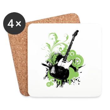 Grafische, florale grüne Gitarre - Untersetzer (4er-Set) - Weiß - Vorne