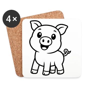 Glückliches Schweinchen Tiermotiv - Untersetzer (4er-Set) - Weiß - Vorne