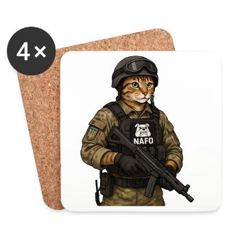 Ukraine Cat with NAFO patch - Coasters (set of 4) - white - Front