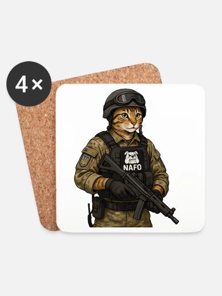 Ukraine-Katze mit NAFO-Patch - Untersetzer (4er-Set) - Weiß