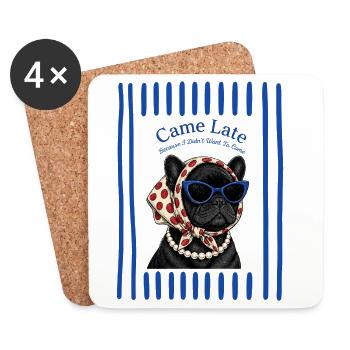 French Bulldog Came Late Retro Humor - Coasters (set of 4) - white - Front