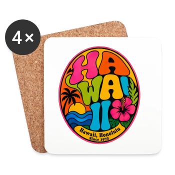 Retro Hawaii Badge 1972 - Coasters (set of 4) - white - Front