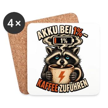 Akku Bei 1 Prozent – Waschbär Kaffee Humor  - Untersetzer (4er-Set) - Weiß - Vorne