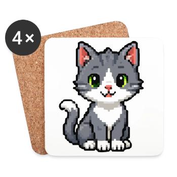 Pixel Chaton Chat Gris - Dessous de verre (lot de 4) - blanc - Devant