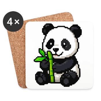 Pixel Panda with Bamboo - Coasters (set of 4) - white - Front