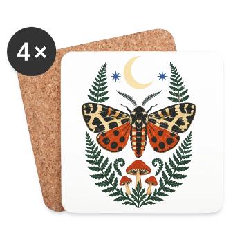 Motif de la forêt de papillons de nuit avec fougère et lune - Dessous de verre (lot de 4) - blanc - Devant