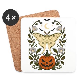Papillon de nuit lunaire d’Halloween & Jack O' Lantern - Dessous de verre (lot de 4) - blanc - Devant