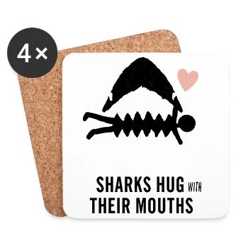 Sharks hug with their mouth - Coasters (set of 4) - white - Front