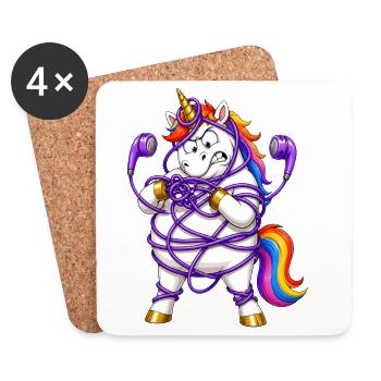 Unicorn Tangled In Earbuds - Coasters (set of 4) - white - Front