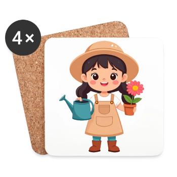 Kawaii Gardener – Cute Nature Heroine Art - Coasters (set of 4) - white - Front