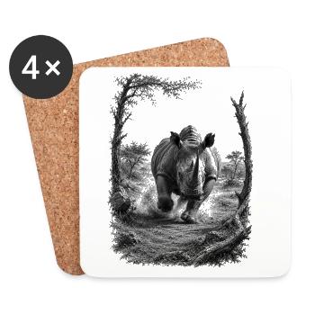 Le rhinocéros sauvage dans la nature dans le style du dessin artistique - Dessous de verre (lot de 4) - blanc - Devant