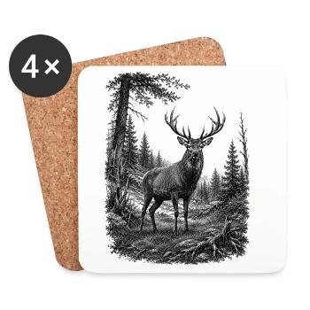 Majestic Deer in Nature in Drawing Style - Coasters (set of 4) - white - Front