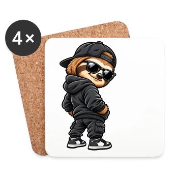 Paresseux gangster cool dans le style streetwear - Dessous de verre (lot de 4) - blanc - Devant