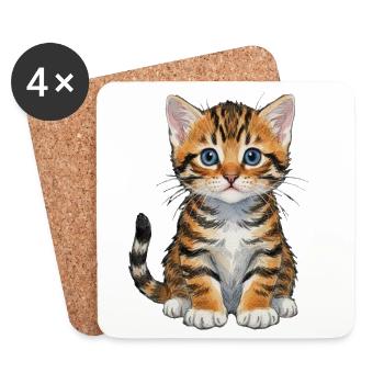 Katzenbaby aquarell getigertes Kätzchen Geschenk  - Untersetzer (4er-Set) - Weiß - Vorne