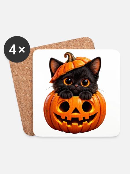 Kätzchen im Jack-o'-Lantern - Untersetzer (4er-Set) - Weiß