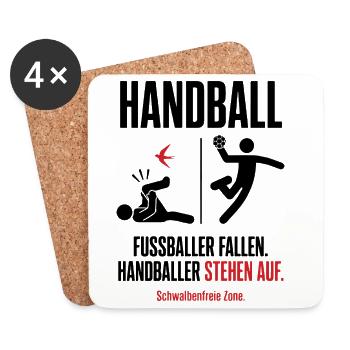 Fußballer fallen, Handballer stehen auf – Shirt - Untersetzer (4er-Set) - Weiß - Vorne