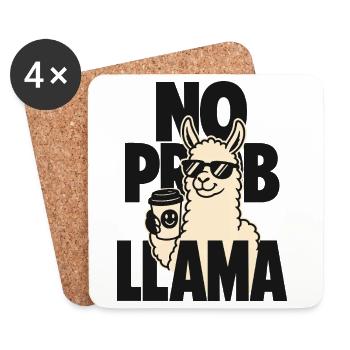 No Prob Llama – Lama mit Kaffeebecher - Untersetzer (4er-Set) - Weiß - Vorne