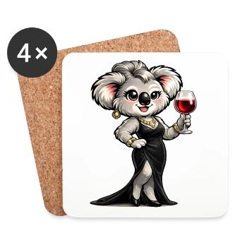 Koala-Dame im Abendkleid mit Rotwein - Untersetzer (4er-Set) - Weiß - Vorne