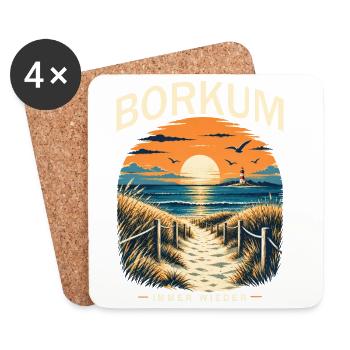 Borkum Nordsee Retro Leuchtturm Dünen Küstenmotiv - Untersetzer (4er-Set) - Weiß - Vorne
