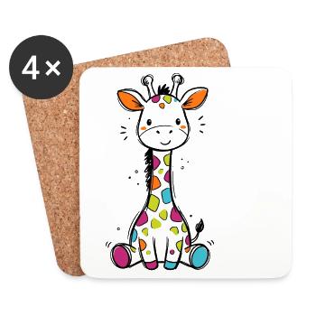 Süße Bunte Giraffe Kinder Baby Safari T-Shirt - Untersetzer (4er-Set) - Weiß - Vorne