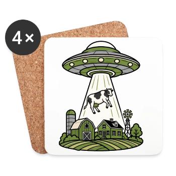 UFO Entführung Kuh Bauernhof Retro Sci-Fi Shirt - Untersetzer (4er-Set) - Weiß - Vorne