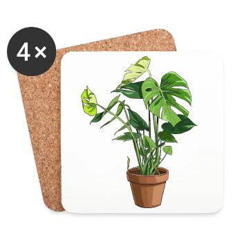 Monstera im Topf – Dschungelblätter - Untersetzer (4er-Set) - Weiß - Vorne