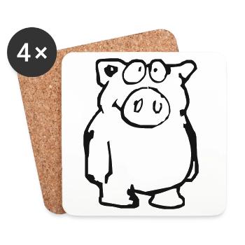 Schwein - Untersetzer (4er-Set) - Weiß - Vorne