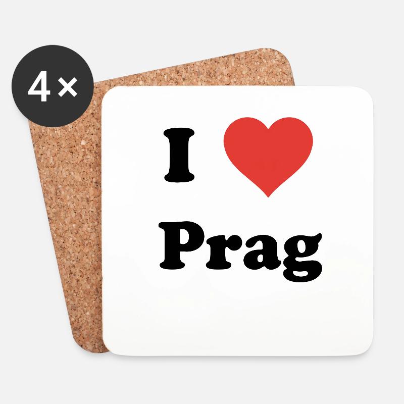 I Love Prag - Ich liebe Prag Herz - Untersetzer (4er-Set) - Weiß