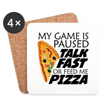 My Game Is Paused. Lustiger Spruch Gamer und Pizza - Untersetzer (4er-Set) - Weiß - Vorne