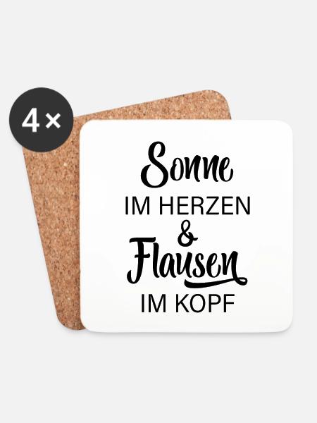 Sonne Im Herzen & Flausen Im Kopf - Untersetzer (4er-Set) - Weiß