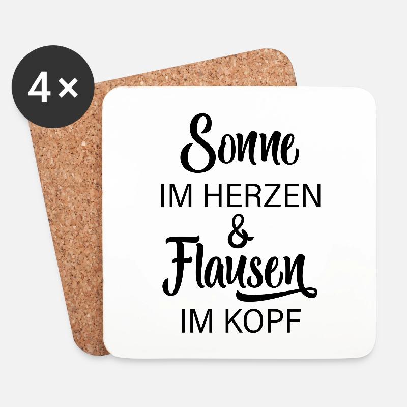 Sonne Im Herzen & Flausen Im Kopf - Untersetzer (4er-Set) - Weiß
