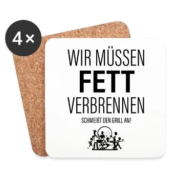 Wir Müssen Fett Verbrennen - Schmeißt Den Grill An - Untersetzer (4er-Set) - Weiß - Vorne