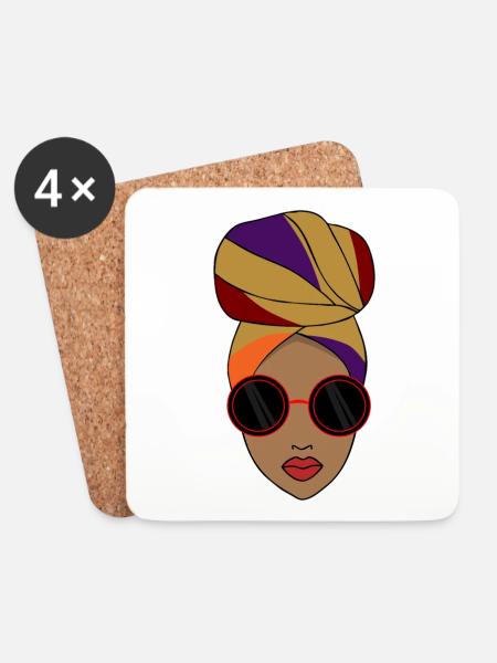 Afro Black Woman Kopfbedeckung Style - Untersetzer (4er-Set) - Weiß
