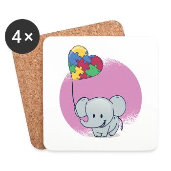 Puzzle ballon bébé éléphant - Dessous de verre (lot de 4) - blanc - Devant