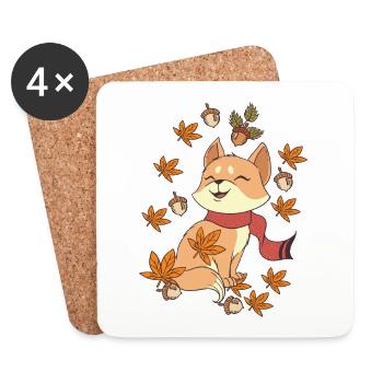 Maple Cat Leaf Autumn Hello Autumn - Coasters (set of 4) - white - Front