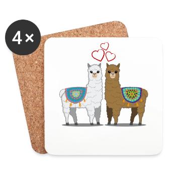 Cadeau d'alpaga lama pour femmes, hommes et enfants - Dessous de verre (lot de 4) - blanc - Devant